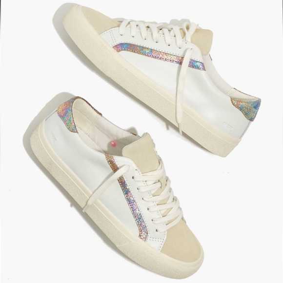 NWT Madewell Sidewalk Low-Top Suede Toe Sneakers in Irridescent Leather - Picture 11 of 15
